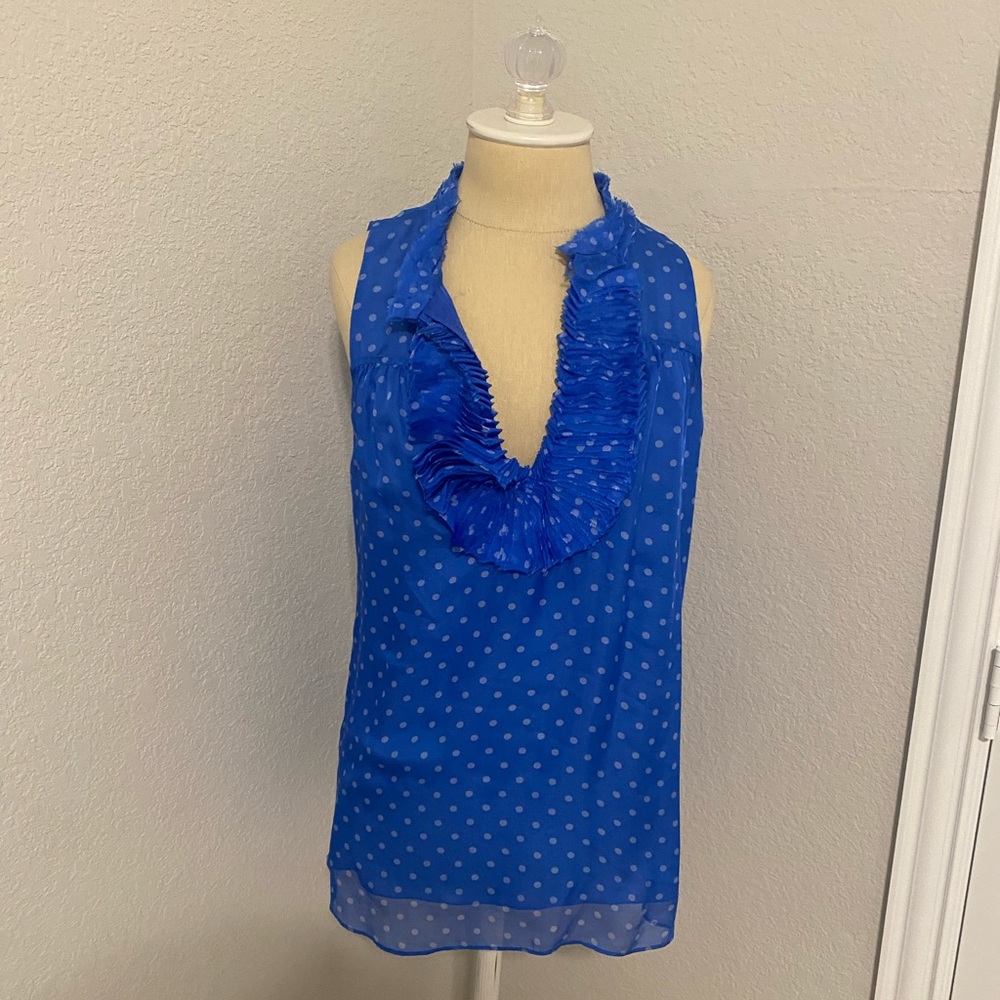 Blue Tassel White Polka Tank Top